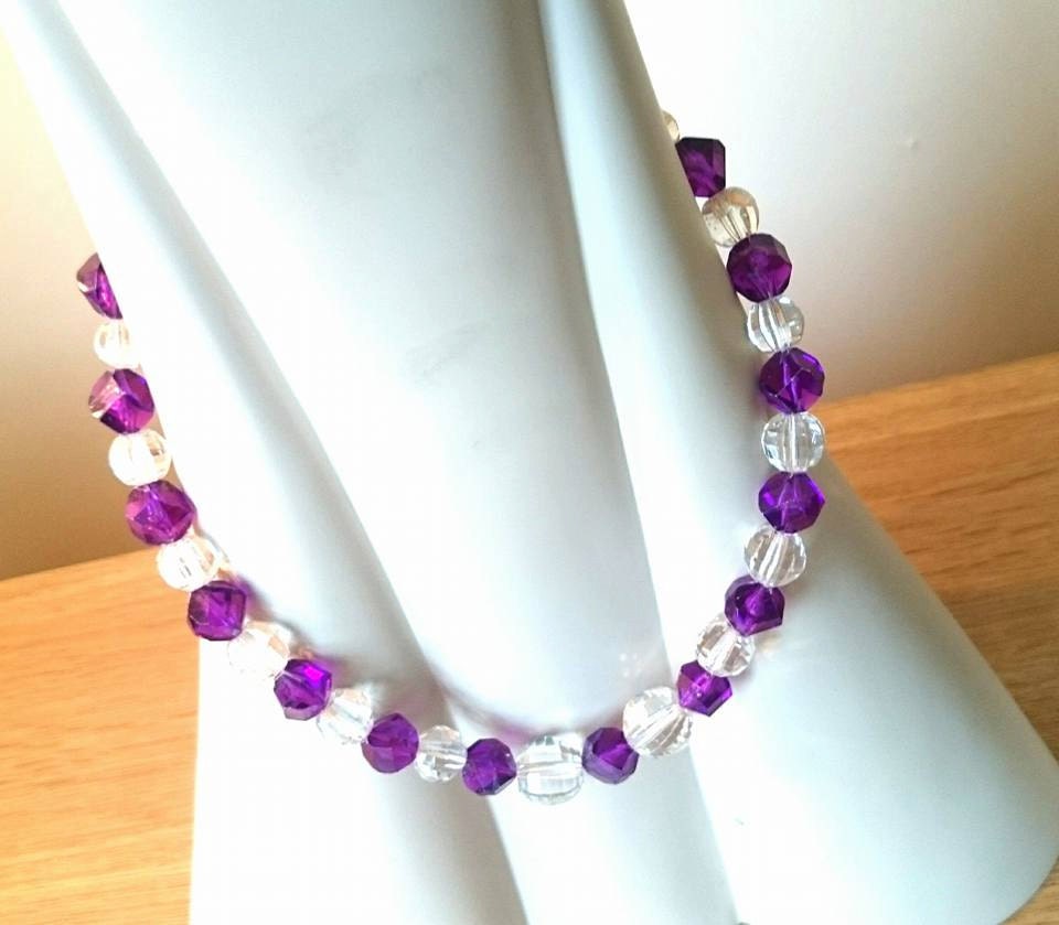 Vintage Necklace1950's/60's Vintage  Purple and Clear Glass Crystal Necklace (Retro)