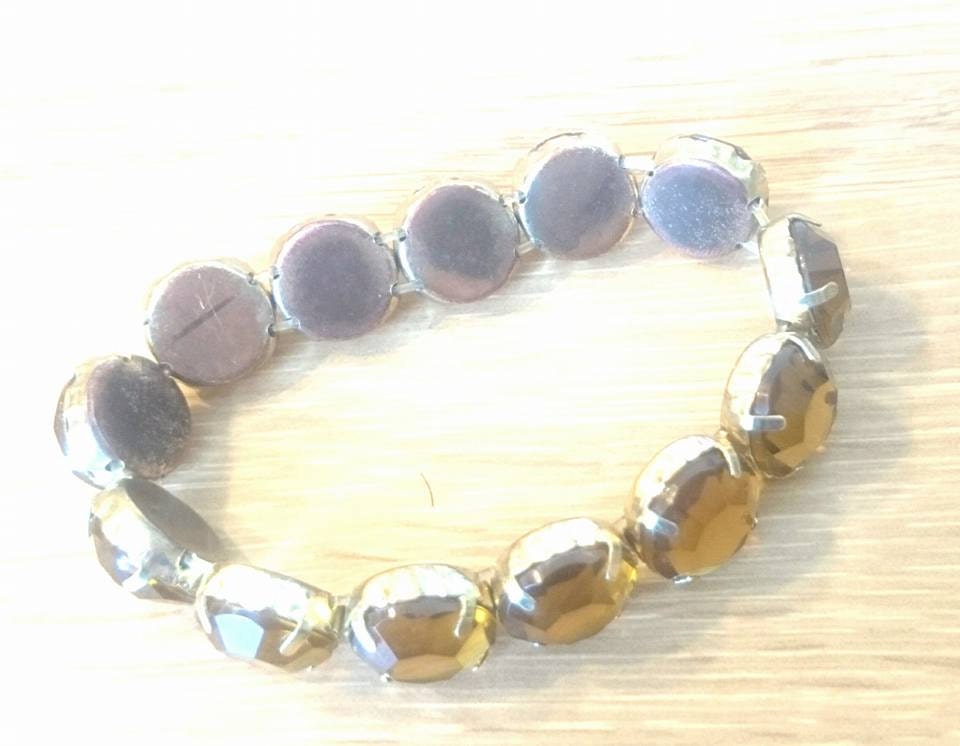 Vintage 1970s Orange Rhinestone Expandable Bracelet