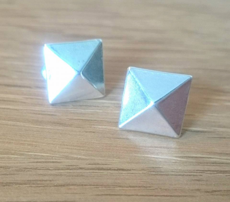 Vintage Earrings 1970's Silver Tone Square Earrings Art Deco Style Retro Stud