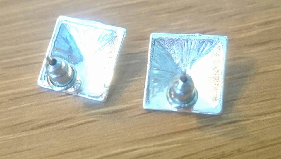 Vintage Earrings 1970's Silver Tone Square Earrings Art Deco Style Retro Stud