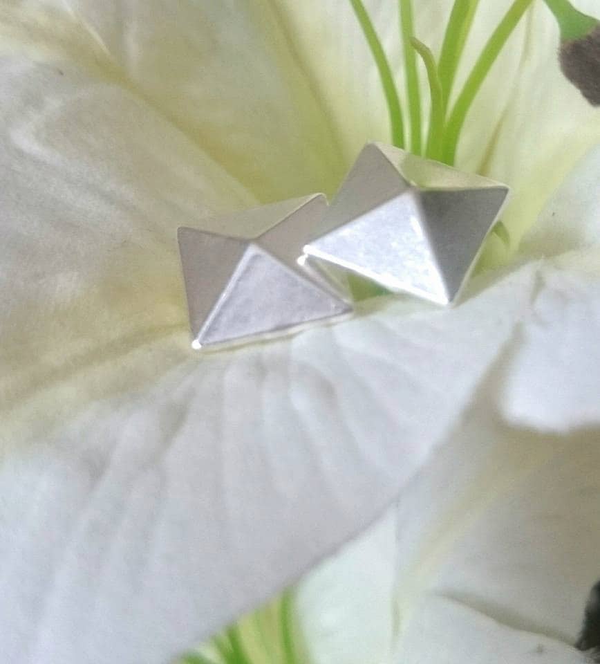 Vintage Earrings 1970's Silver Tone Square Earrings Art Deco Style Retro Stud