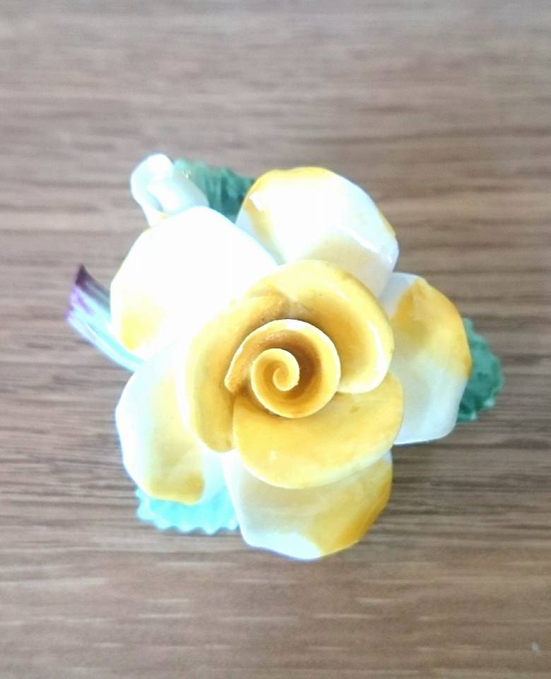 Vintage Yellow Rose Brooch, Hand Painted Fine Bone China, England