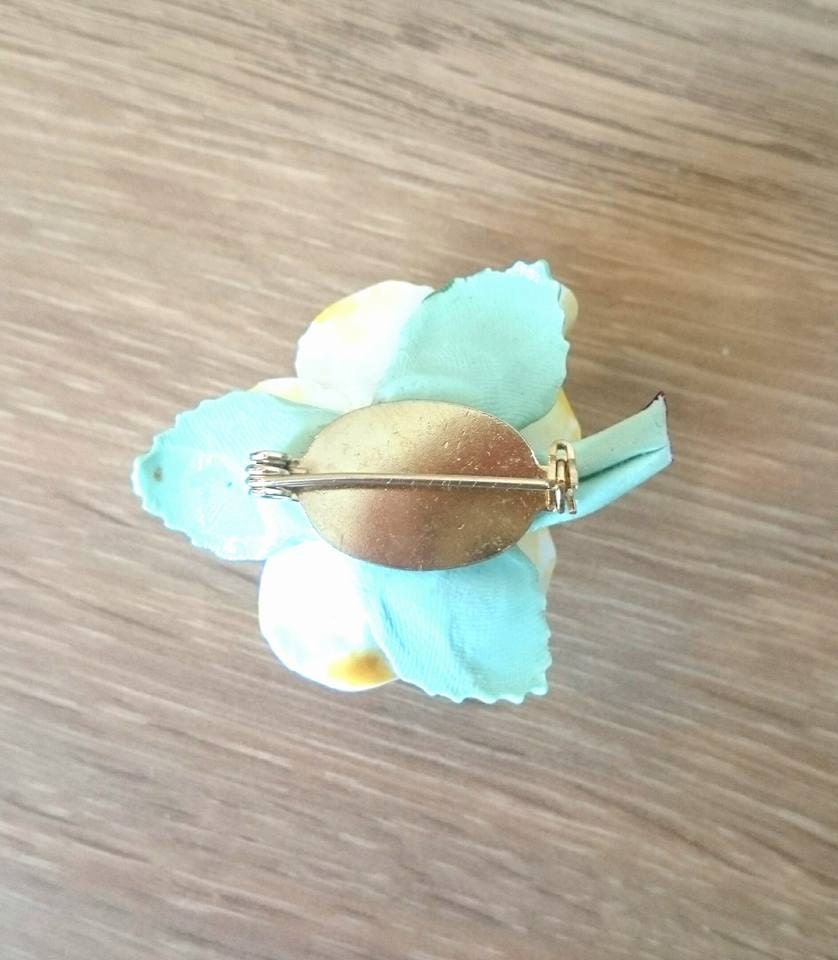 Vintage Yellow Rose Brooch, Hand Painted Fine Bone China, England