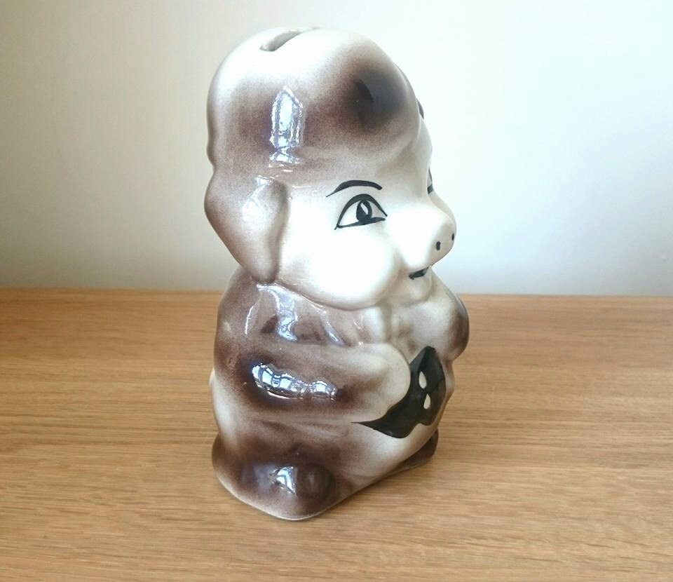 Vintage Ceramic Piggy Bank, 1960s Coin Saver, Playroom Decor