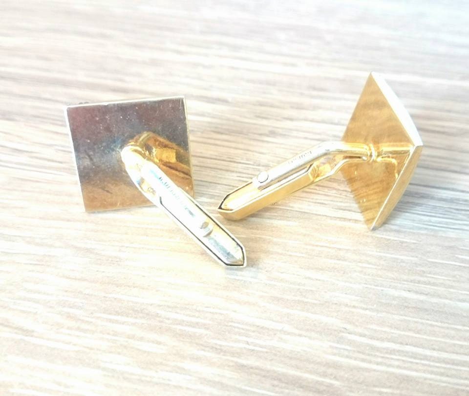 Vintage Gold Tone Cufflinks with Amber Enamel, 1970s - Boxed