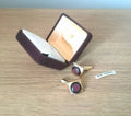 Vintage Gold Tone Cufflinks with Amber Enamel, 1970s - Boxed