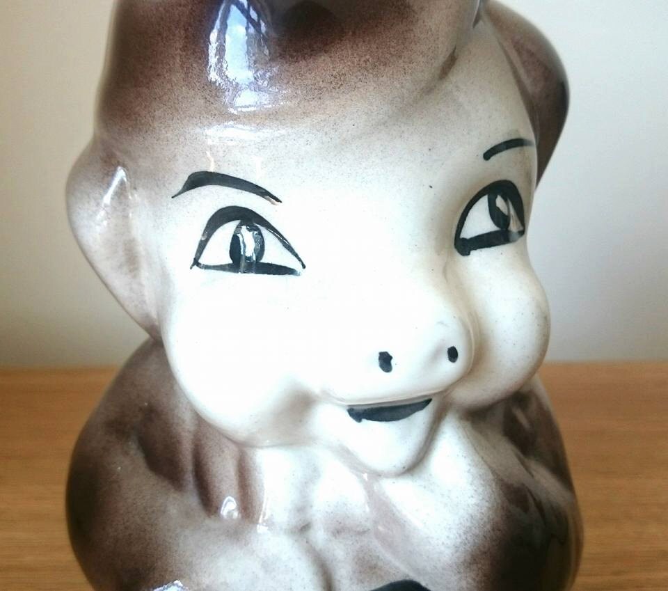Vintage Ceramic Piggy Bank, 1960s Coin Saver, Playroom Decor