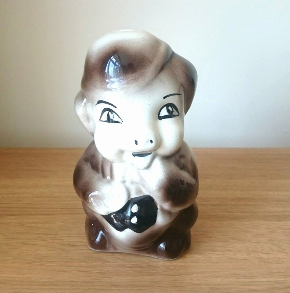 Vintage Ceramic Piggy Bank, 1960s Coin Saver, Playroom Decor