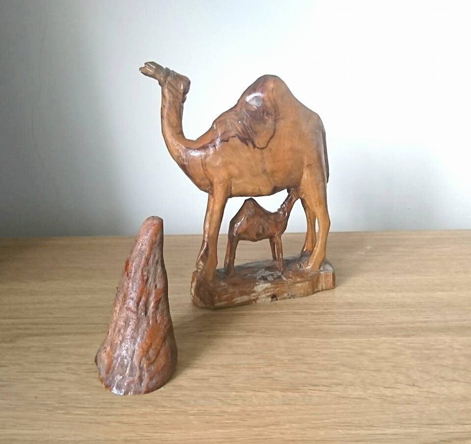Vintage Hand-Carved Wooden Camel Figurine, Kenya African Art