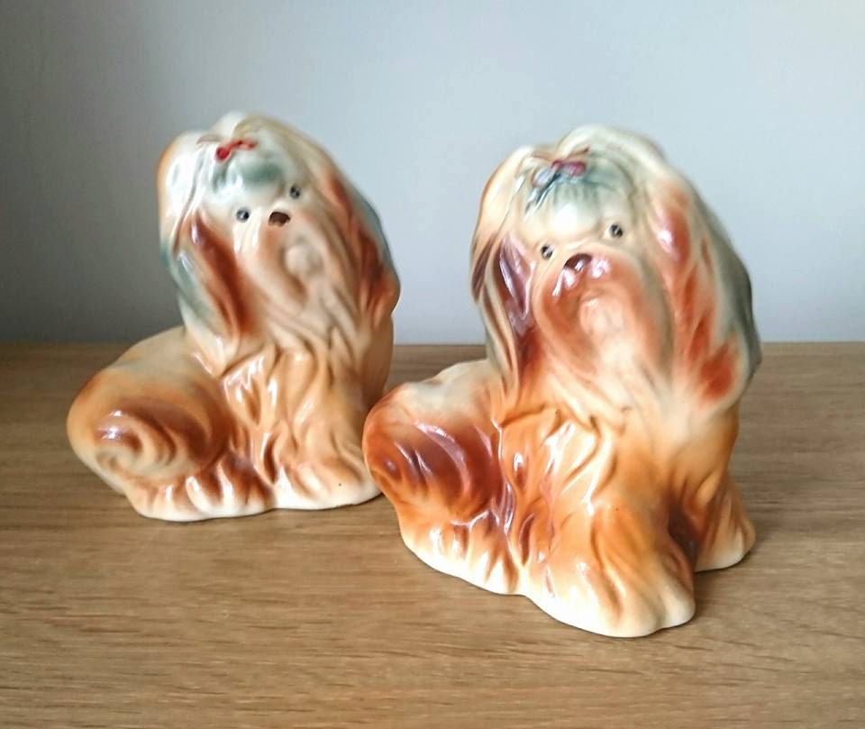 Vintage Yorkshire Terrier Figurine Set  Kitsch Dog Ornaments, Collectible Animals