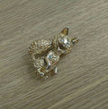 Vintage Gerry's Fox Brooch, Gold Tone Rhinestone Pin, 1970s Animal Jewelry