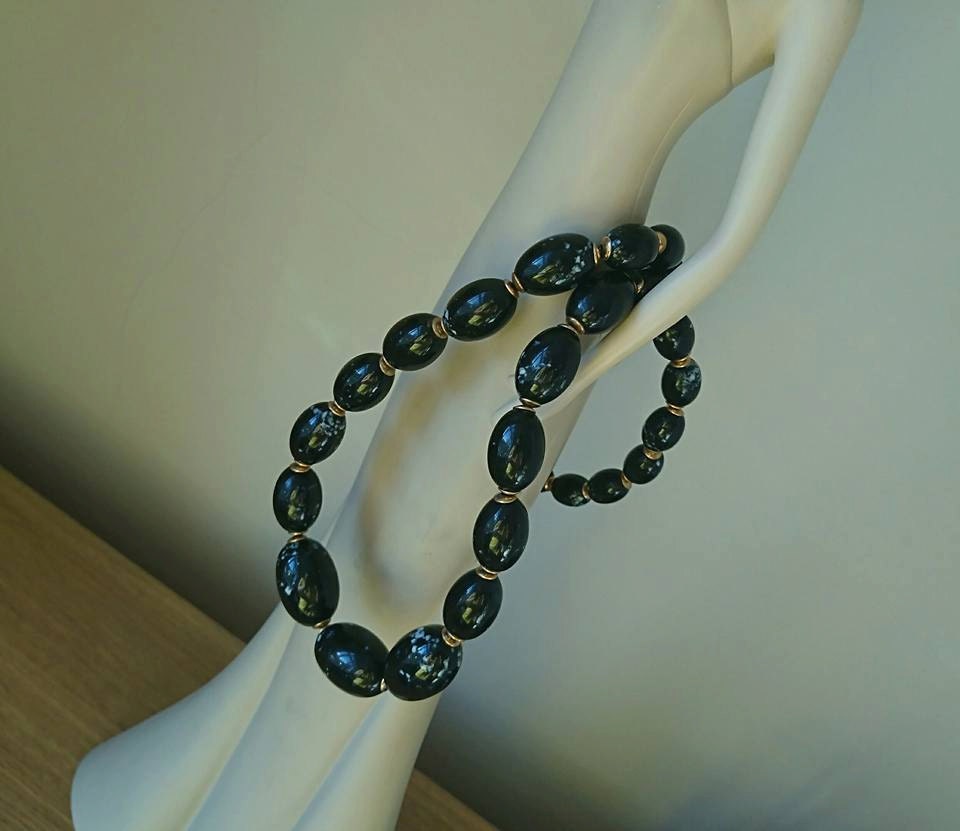 Vintage Black Bead Necklace, 60s/70s Chunky Costume Jewelry