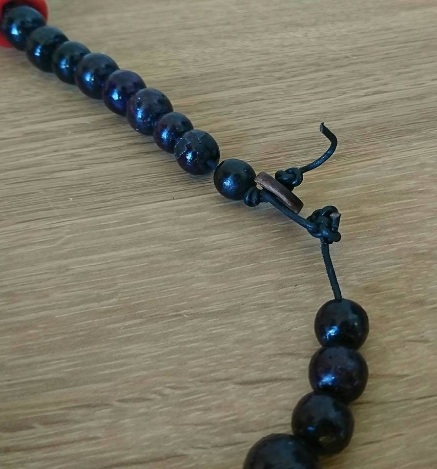 Vintage African Tribal Necklace, Red Bovine Bone & Wood