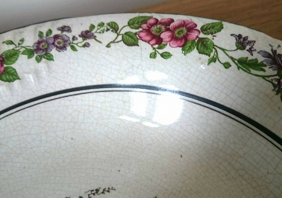 Vintage Victorian Pottery Bowl: Pheasant Hunting Scene, Floral Border