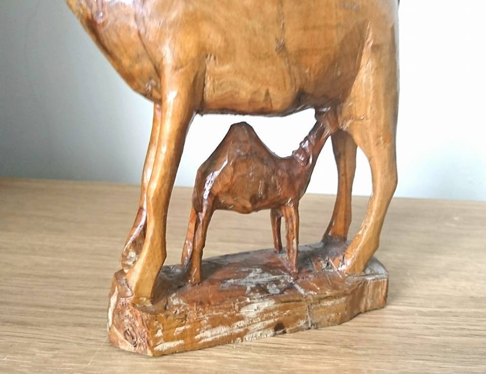 Vintage Hand-Carved Wooden Camel Figurine, Kenya African Art