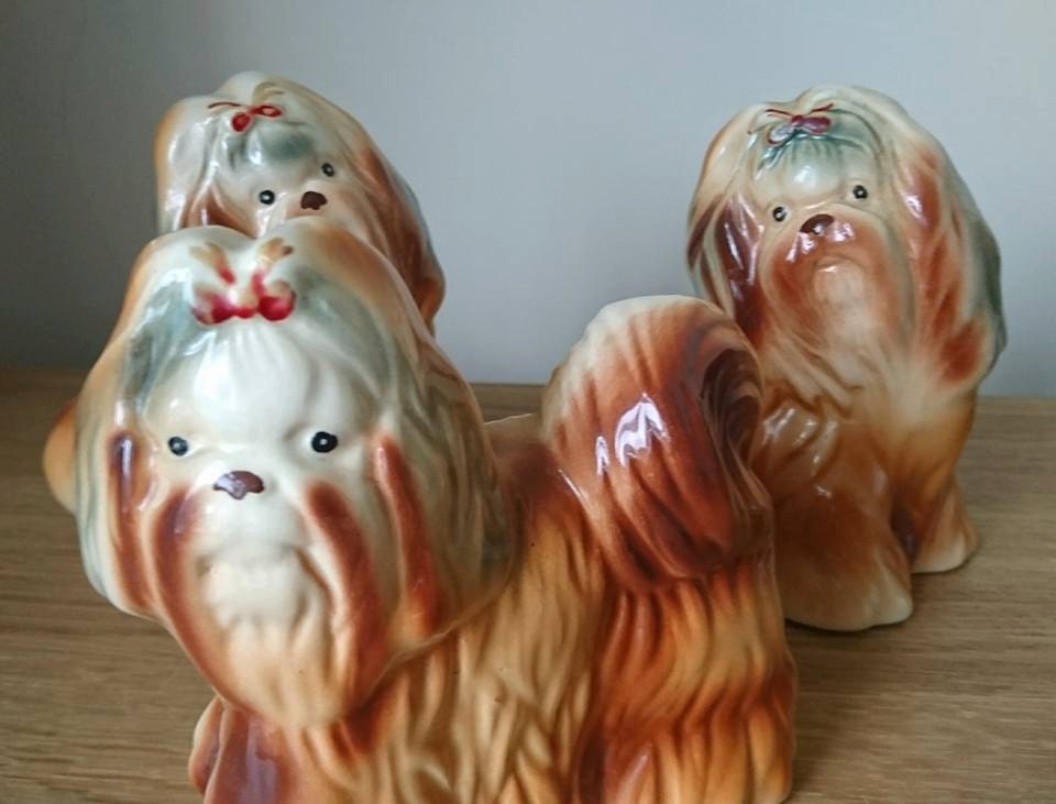 Vintage Yorkshire Terrier Figurine Set  Kitsch Dog Ornaments, Collectible Animals