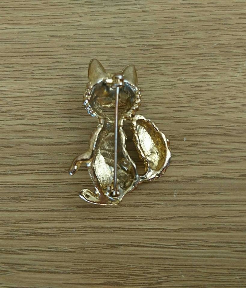 Vintage Gerry's Fox Brooch, Gold Tone Rhinestone Pin, 1970s Animal Jewelry