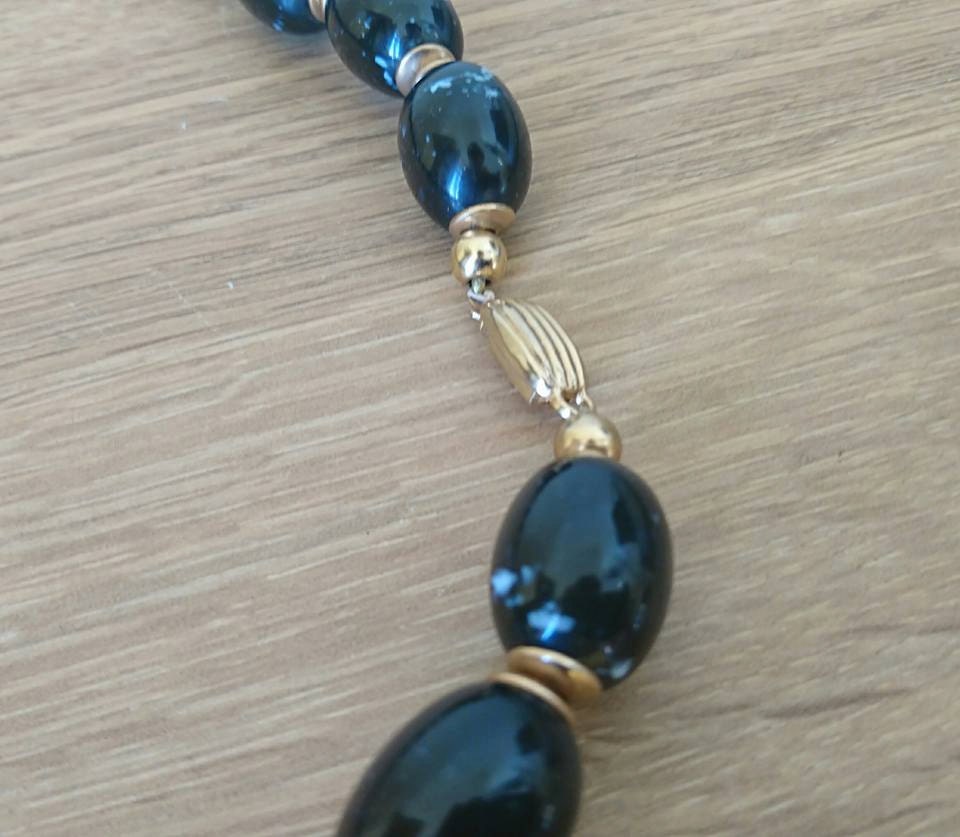 Vintage Black Bead Necklace, 60s/70s Chunky Costume Jewelry