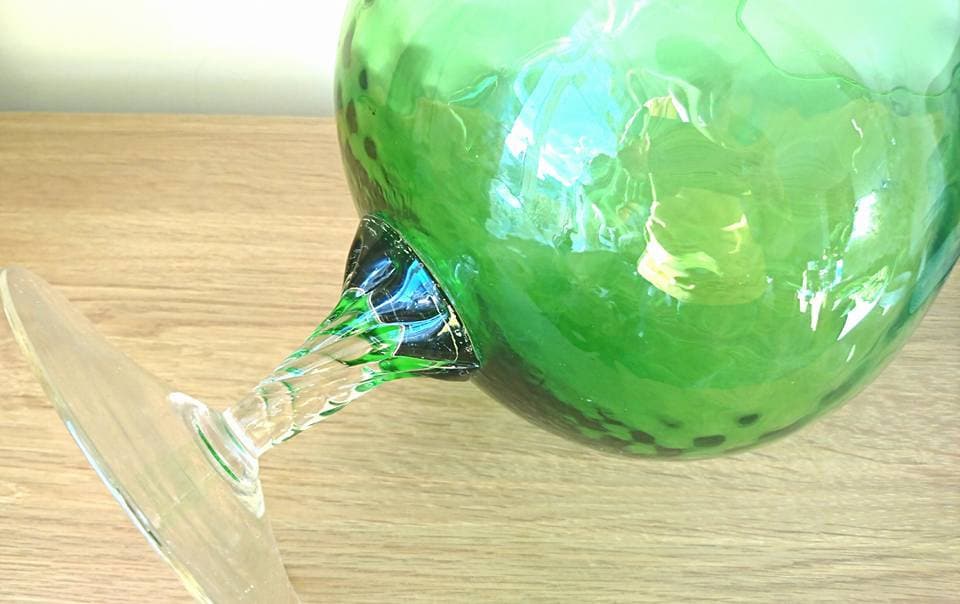 Vintage Italian Art Glass Vase: Blown Glass Brandy Goblet, Optic Diamond Design