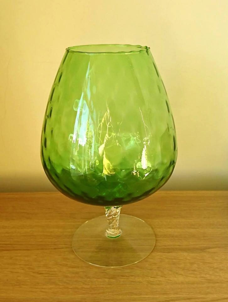 Vintage Italian Art Glass Vase: Blown Glass Brandy Goblet, Optic Diamond Design