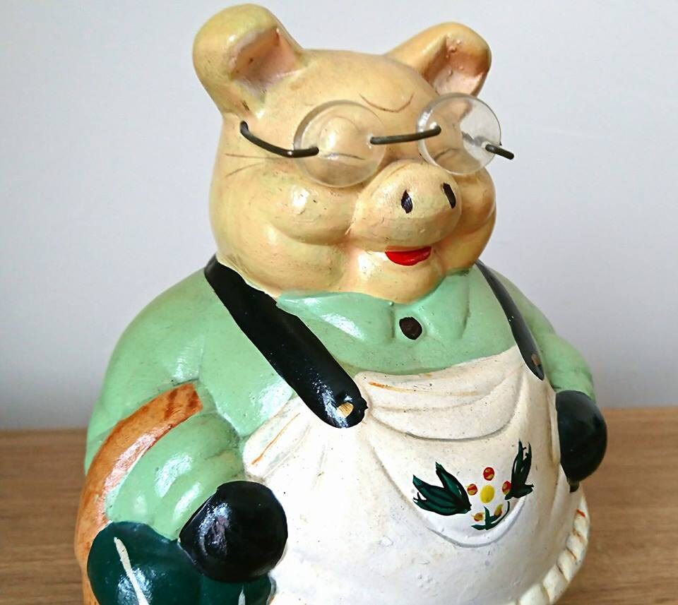 Vintage Piggy Bank, Pig Coin Bank, Savings Tip Box