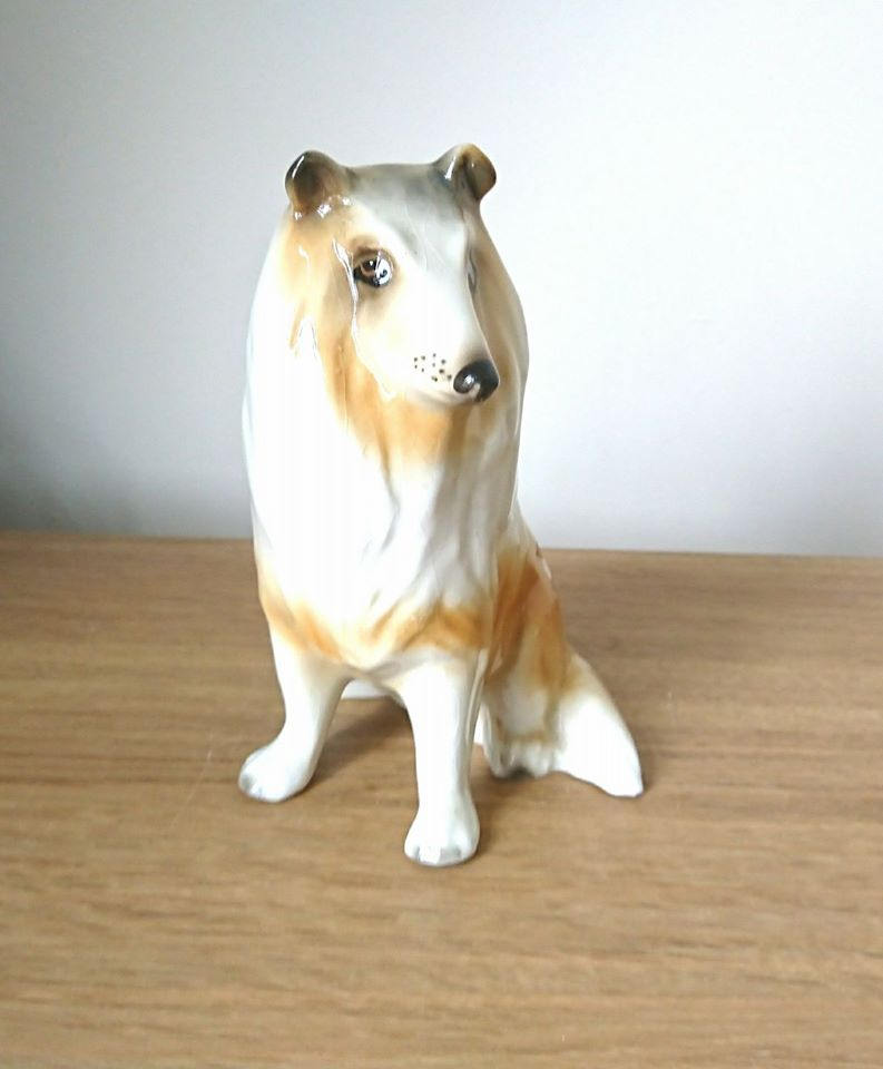 Vintage Glazed Shetland Sheepdog Figurine, Collie Dog Ornament