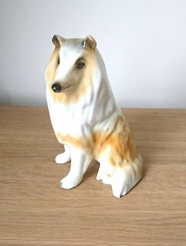 Vintage Glazed Shetland Sheepdog Figurine, Collie Dog Ornament