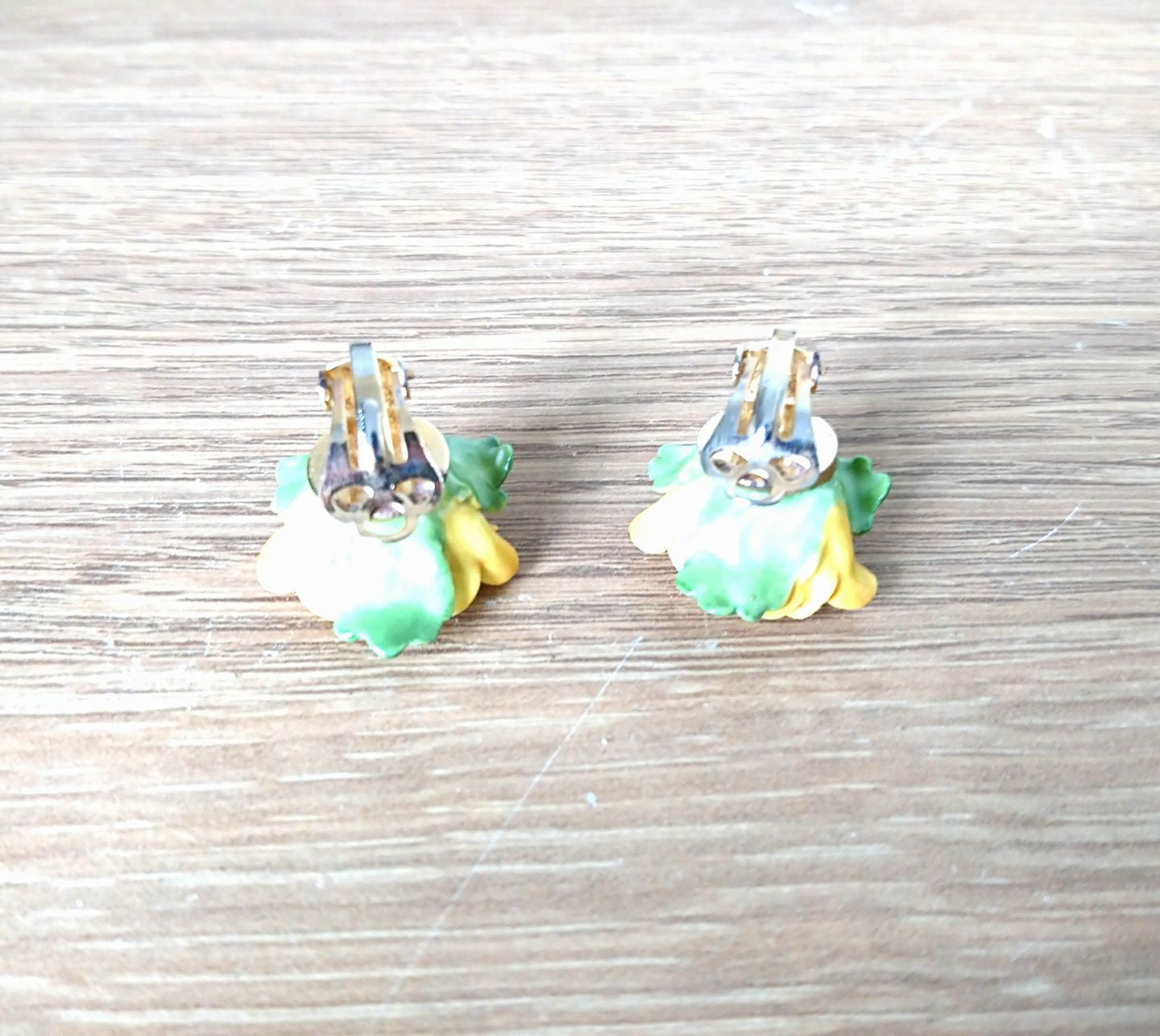 Vintage Earrings Clip On Floral Yellow Porcelain Bone China Boxed 1960's Yellow Pansy Earring