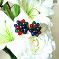 Vintage Floral Beaded Clip On Earrings, Chunky Red Blue Green Cluster