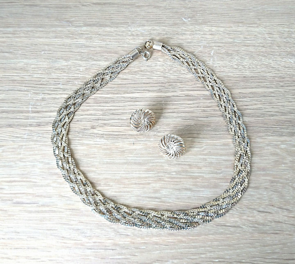 Vintage 1970s Gold Chain Necklace & Button Earrings Set, Johns Jewel Box