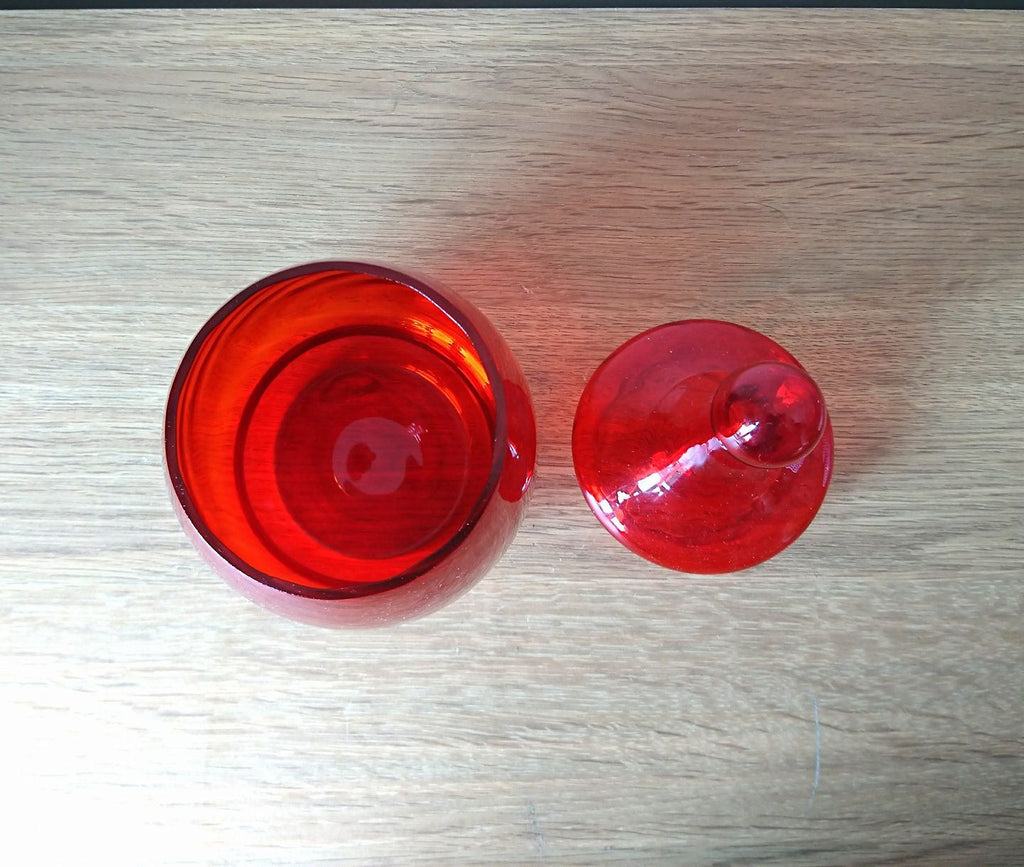 Vintage Jar Red Glass Jar Candy/Sweet Jar Cookie Jar Art Glass Retro Jar Container Kitsch Murano Style