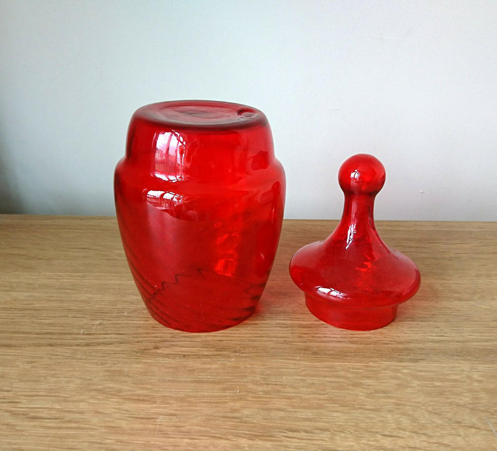 Vintage Jar Red Glass Jar Candy/Sweet Jar Cookie Jar Art Glass Retro Jar Container Kitsch Murano Style