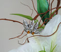 Vintage Earrings Clip On Silver Leaf Faux Orange Topaz Rhinestone Jewellery jewelry