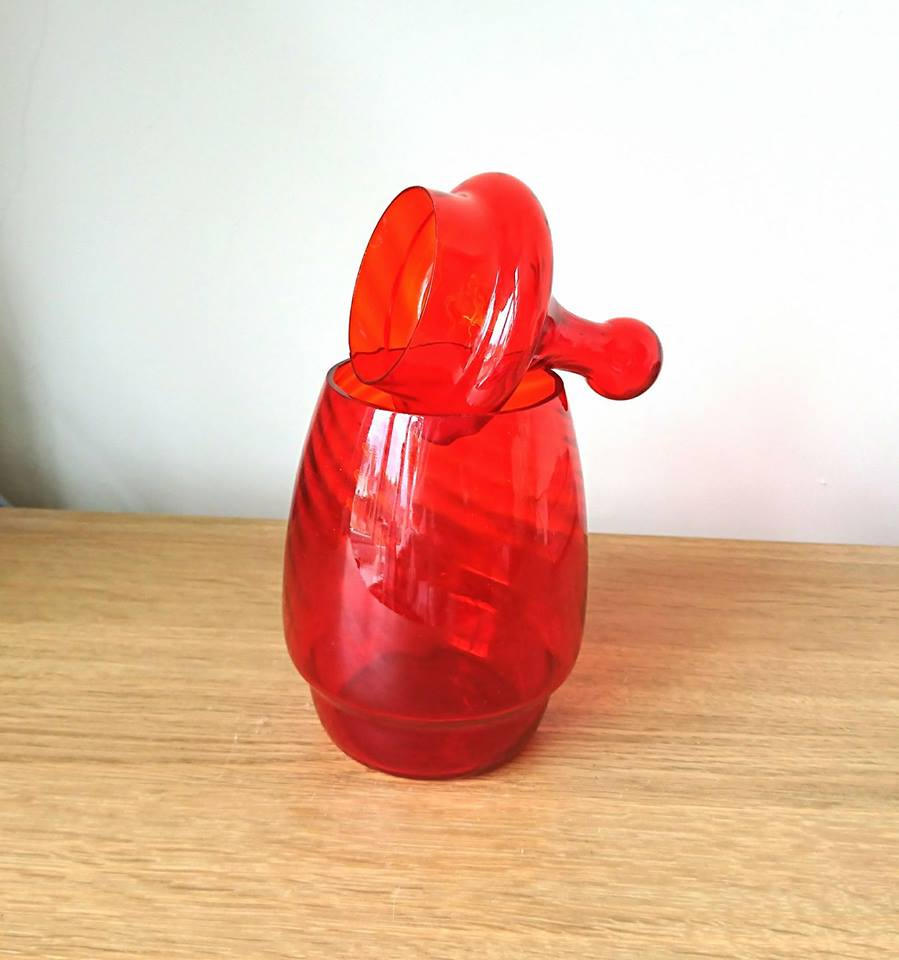 Vintage Jar Red Glass Jar Candy/Sweet Jar Cookie Jar Art Glass Retro Jar Container Kitsch Murano Style