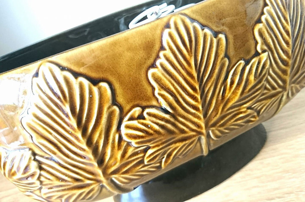 Vintage Sylvac Posy Vase, Forest Brown Sycamore Leaf Design, 1960s
