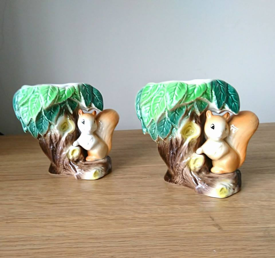 Vintage Hornsea Fauna Squirrel Vase Pair, Kitsch Planter No. 26