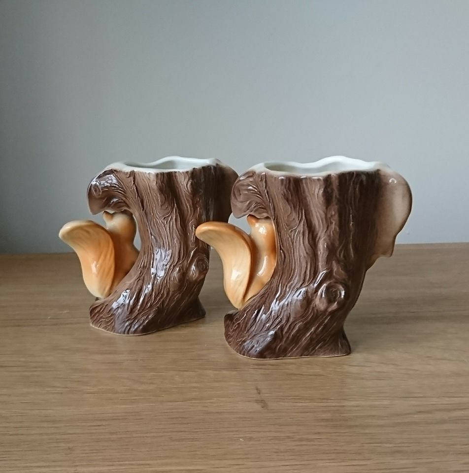 Vintage Hornsea Fauna Squirrel Vase Pair, Kitsch Planter No. 26