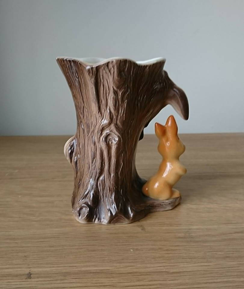 Vintage Vase Planter Rabbit Under a Tree Posy Vase Hornsea Fauna Royal Made in England No. 55 Kitsch Ceramic Collectable Earthenware Planter