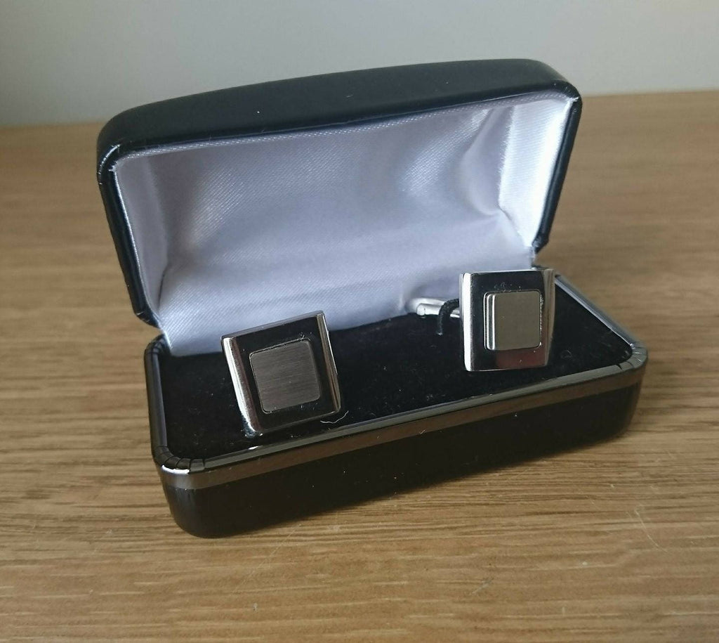 Vintage Cufflinks Cuff Links Silver Tone Modernist Style Gift For Men Boxed