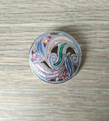 Vintage Cloisonne Enamel Floral Brooch, Red & Pink, Round Pin