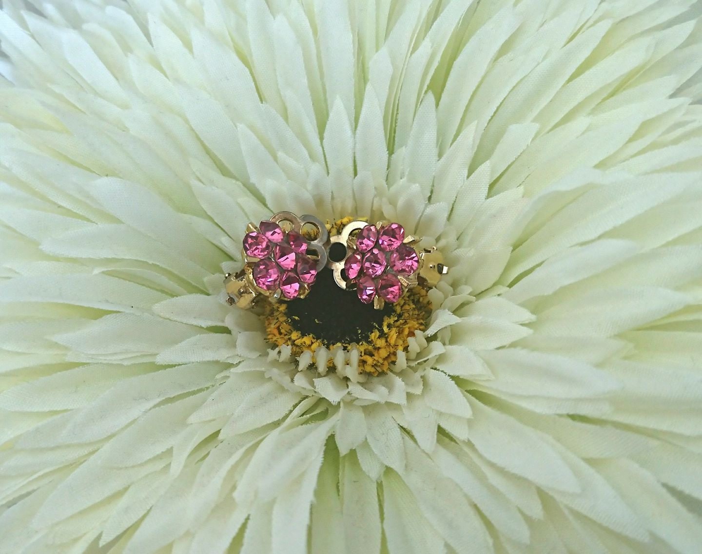 Vintage Floral Clip On Earrings, Pink Rhinestone Costume Jewelry