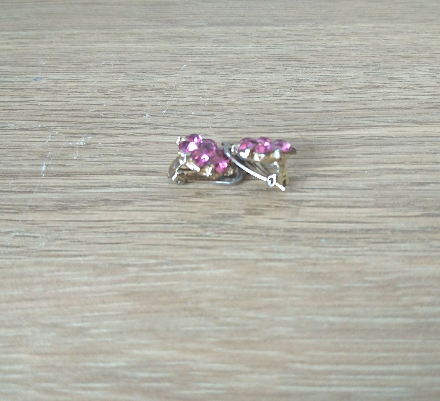 Vintage Floral Clip On Earrings, Pink Rhinestone Costume Jewelry