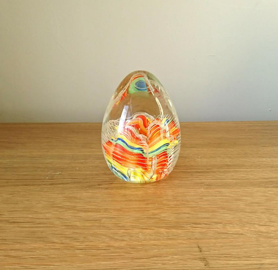 Vintage Knightsbridge Glass Paperweight, Wavy Line Egg Shape, Boxed