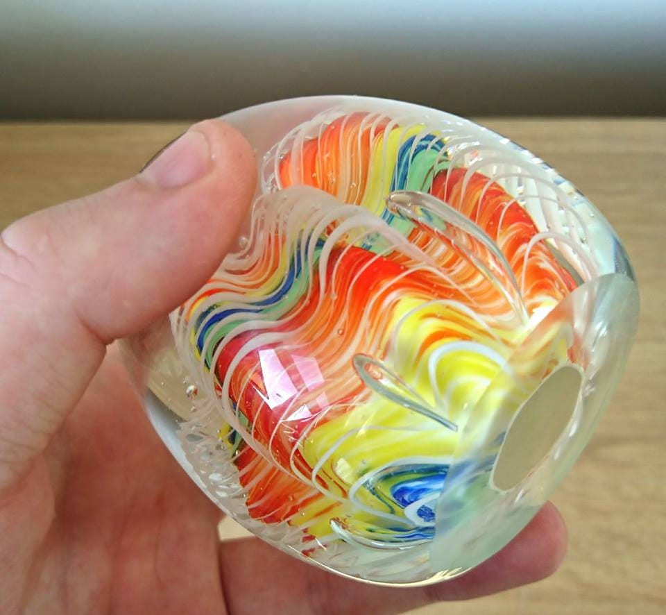 Vintage Knightsbridge Glass Paperweight, Wavy Line Egg Shape, Boxed