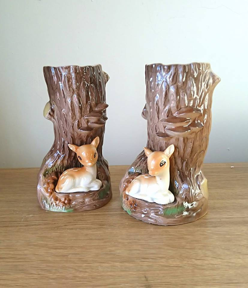 Vintage Hornsea Fauna Royal Deer Vase Pair, Kitsch Ceramic #66