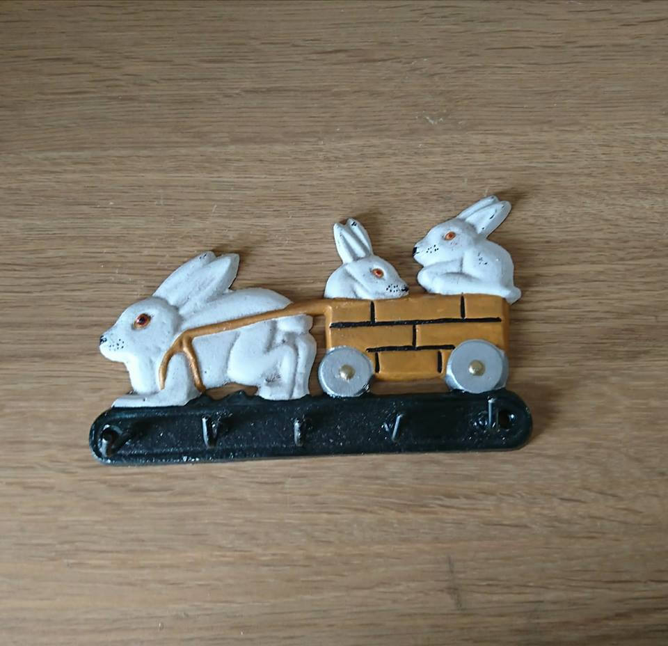 Vintage Rabbit Coat Hanger Cast Iron Hand Painted Wall Hooks Coat Rack Nursery Decor