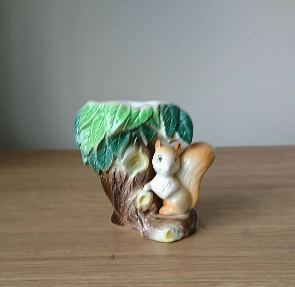 Vintage Hornsea Fauna Squirrel Vase Pair, Kitsch Planter No. 26