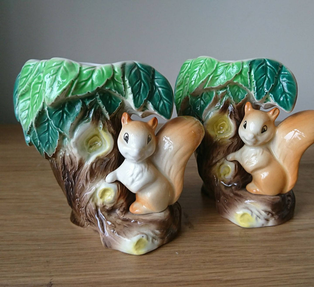 Vintage Hornsea Fauna Squirrel Vase Pair, Kitsch Planter No. 26