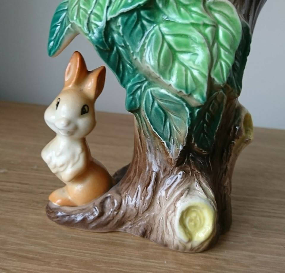 Vintage Vase Planter Rabbit Under a Tree Posy Vase Hornsea Fauna Royal Made in England No. 55 Kitsch Ceramic Collectable Earthenware Planter