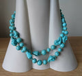 Vintage Necklace Multi-strand Plastic Beads Turquoise Gold Box Clasp Costume Jewellery Jewelry